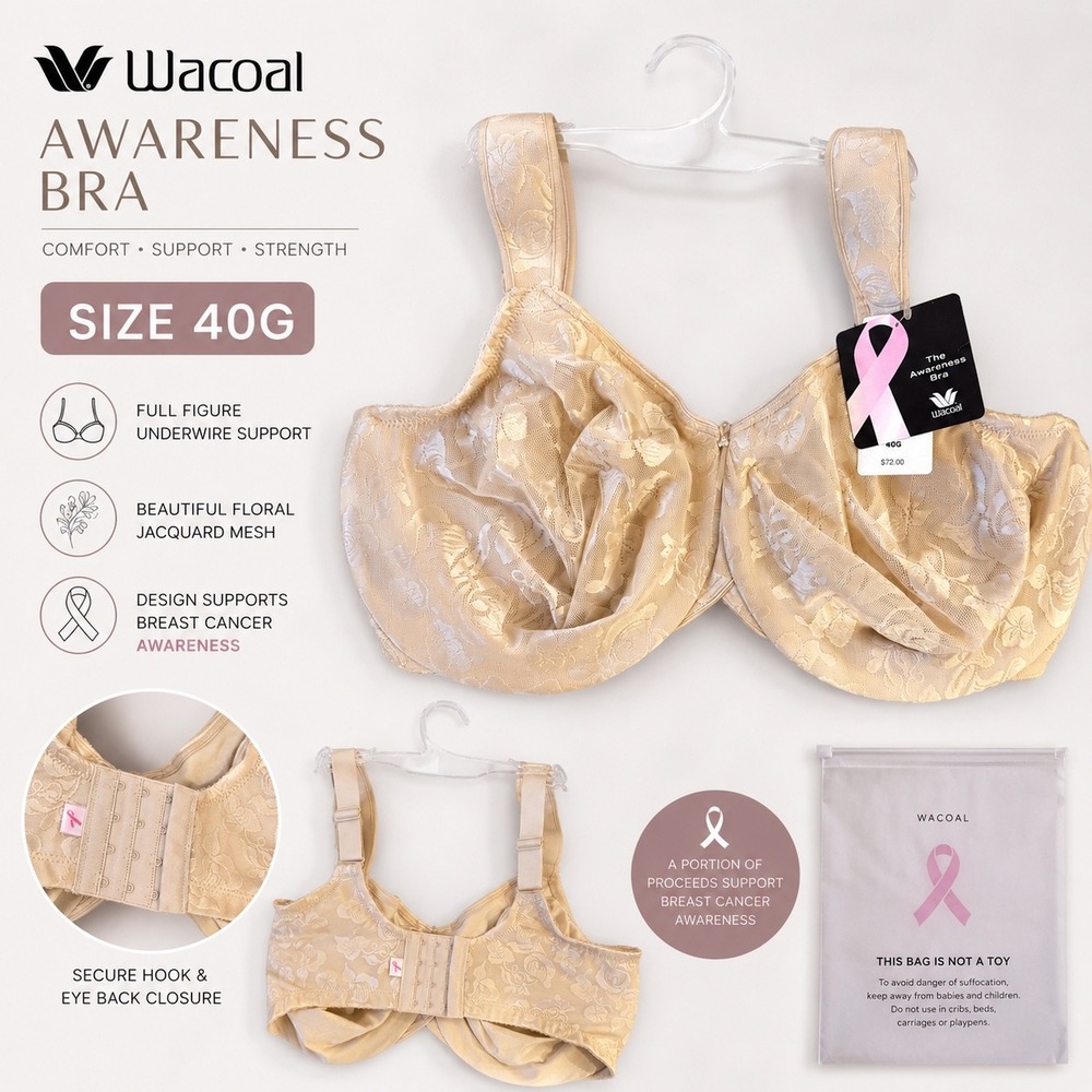 NWT Wacoal Awareness Bra 40G Beige Underwire Full Figure Support Style 85567